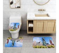 QRFASFZO Set Tappeti Bagno 3 Pezzi in Microfibra, Tappeti Assorbente Antiscivolo,Città vecchia europea di Francoforte, Germania con edifici storici, statue, paesaggi urbani,Tappetini Doccia