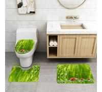QRFASFZO Set Tappeti Bagno 3 Pezzi in Microfibra, Tappeti Assorbente Antiscivolo,Coccinella Primavera tto Pianta Foglie Rugiada Gocce d'acqua,Tappetini Doccia