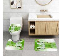 QRFASFZO Set Tappeti Bagno 3 Pezzi in Microfibra, Tappeti Assorbente Antiscivolo,Coccinella sulle foglie sopra la rugiada, riflesso dell'acqua in un ambiente verde lussureggian,Tappetini Doccia