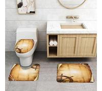 QRFASFZO Set Tappeti Bagno 3 Pezzi in Microfibra, Tappeti Assorbente Antiscivolo,Con ruote e corde della barca, pergamena consumata, corda, carta rotta e il volante della barca,Tappetini Doccia