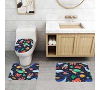 QRFASFZO Set Tappeti Bagno 3 Pezzi in Microfibra, Tappeti Assorbente Antiscivolo,con tici e divertenti animali marini o allegre creature sottomarine che vivono nel mare.,Tappetini Doccia