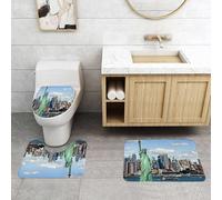 QRFASFZO Set Tappeti Bagno 3 Pezzi in Microfibra, Tappeti Assorbente Antiscivolo,concetto di turismo fotografico skyline di New York City con la Statua della Libertà di New Yor,Tappetini Doccia