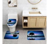 QRFASFZO Set Tappeti Bagno 3 Pezzi in Microfibra, Tappeti Assorbente Antiscivolo,Contorno dell'albero e cielo stellato, alberi e corpi celesti brillano, alberi accanto al lago,Tappetini Doccia