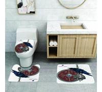 QRFASFZO Set Tappeti Bagno 3 Pezzi in Microfibra, Tappeti Assorbente Antiscivolo,Corvo vichingo su elmo d'acciaio, spada nordica, scudo, armatura da guerra,Tappetini Doccia