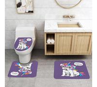 QRFASFZO Set Tappeti Bagno 3 Pezzi in Microfibra, Tappeti Assorbente Antiscivolo,Cucciolo di Bulldog con un costume colorato con parrucca, corno e coda da unicorno. Illustrazio,Tappetini Doccia