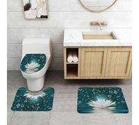 QRFASFZO Set Tappeti Bagno 3 Pezzi in Microfibra, Tappeti Assorbente Antiscivolo,Cuore di sogno di fiore di loto bianco che galleggia nell'acqua, bellissimo verde,Tappetini Doccia