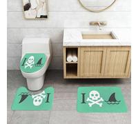 QRFASFZO Set Tappeti Bagno 3 Pezzi in Microfibra, Tappeti Assorbente Antiscivolo,Decorazione con animali marini, testa di teschio morto inquietante a tema amore con ossa incroc,Tappetini Doccia