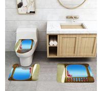 QRFASFZO Set Tappeti Bagno 3 Pezzi in Microfibra, Tappeti Assorbente Antiscivolo,Decorazione del patio, balcone antico con vista sul Mediterraneo Bougainvillea Mallorca, sabbia,Tappetini Doccia