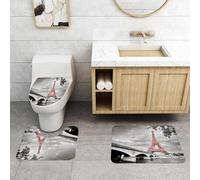QRFASFZO Set Tappeti Bagno 3 Pezzi in Microfibra, Tappeti Assorbente Antiscivolo,Decorazione della città di Parigi, Torre Eiffel, Ponte della capitale, Paesaggio nuvoloso Monoc,Tappetini Doccia