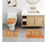 QRFASFZO Set Tappeti Bagno 3 Pezzi in Microfibra, Tappeti Assorbente Antiscivolo,Decorazione della fauna selvatica, tigre tra i cespugli, mimetica, carnivoro, predatore, felino,Tappetini Doccia
