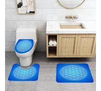QRFASFZO Set Tappeti Bagno 3 Pezzi in Microfibra, Tappeti Assorbente Antiscivolo,Decorazione di geometria sacra, motivo a griglia del fiore della vita sto da tipi superp,Tappetini Doccia