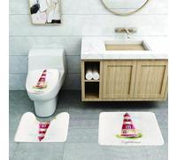 QRFASFZO Set Tappeti Bagno 3 Pezzi in Microfibra, Tappeti Assorbente Antiscivolo,Decorazione faro, stampa acquerello faro, pastello sbiadito, corsivo vintage,Tappetini Doccia