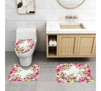 QRFASFZO Set Tappeti Bagno 3 Pezzi in Microfibra, Tappeti Assorbente Antiscivolo,Decorazione floreale ad acquerello, boccioli estivi di s riccio fresco e dalia,Tappetini Doccia