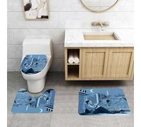 QRFASFZO Set Tappeti Bagno 3 Pezzi in Microfibra, Tappeti Assorbente Antiscivolo,Decorazione musicale jazz, trombettisti su un tetto a Parigi di notte, illustrazione della luna,Tappetini Doccia