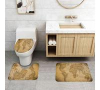 QRFASFZO Set Tappeti Bagno 3 Pezzi in Microfibra, Tappeti Assorbente Antiscivolo,Decorazione Wanderlust, mappa del mondo antica in colori retrò con Nosta vintage,Tappetini Doccia