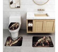 QRFASFZO Set Tappeti Bagno 3 Pezzi in Microfibra, Tappeti Assorbente Antiscivolo,Decorazione zombie, spaventoso uomo morto di Halloween in un vecchio edificio con testa insangu,Tappetini Doccia