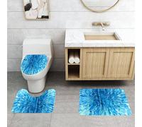 QRFASFZO Set Tappeti Bagno 3 Pezzi in Microfibra, Tappeti Assorbente Antiscivolo,Decorazioni blu navy, inquietanti motivi di piastrelle digitali e blocchi di vite espandibili,Tappetini Doccia