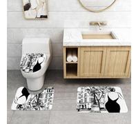 QRFASFZO Set Tappeti Bagno 3 Pezzi in Microfibra, Tappeti Assorbente Antiscivolo,Decorazioni della città di Parigi, elegante giovane donna in abito nero a Parigi,Tappetini Doccia