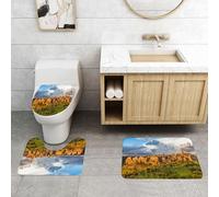 QRFASFZO Set Tappeti Bagno 3 Pezzi in Microfibra, Tappeti Assorbente Antiscivolo,Decorazioni medievali, antico borgo medievale con case in pietra nella valle. Foto storica dell,Tappetini Doccia