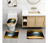 QRFASFZO Set Tappeti Bagno 3 Pezzi in Microfibra, Tappeti Assorbente Antiscivolo,Decorazioni naturali della grotta, vista dall'interno della grotta verso la spiaggia e il cielo,Tappetini Doccia