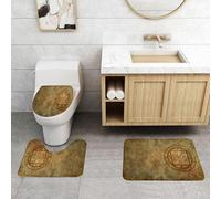 QRFASFZO Set Tappeti Bagno 3 Pezzi in Microfibra, Tappeti Assorbente Antiscivolo,Decorazioni occulte, antichi sigilli occulti mistici testurizzati,Tappetini Doccia