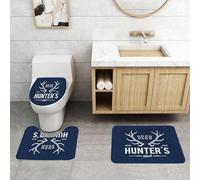 QRFASFZO Set Tappeti Bagno 3 Pezzi in Microfibra, Tappeti Assorbente Antiscivolo,Decorazioni per la caccia, logo del club dei cacciatori di cervi con corna, tipografia retrò, i,Tappetini Doccia