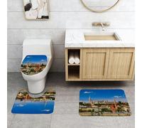 QRFASFZO Set Tappeti Bagno 3 Pezzi in Microfibra, Tappeti Assorbente Antiscivolo,Decorazioni Wanderlust, Budapest, Ungheria, Esterno, Europa, Cupola, Architettura, Lungofiume,Tappetini Doccia