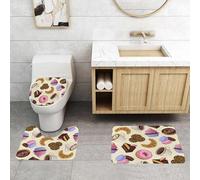 QRFASFZO Set Tappeti Bagno 3 Pezzi in Microfibra, Tappeti Assorbente Antiscivolo,Deliziosi cupcake al cioccolato colorati, biscotti, torte, ciambelle e tazze di caffè giallo ch,Tappetini Doccia
