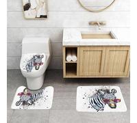 QRFASFZO Set Tappeti Bagno 3 Pezzi in Microfibra, Tappeti Assorbente Antiscivolo,Dipinto ad acquerello di una zebra che indossa occhiali da sole viola alla moda,Tappetini Doccia