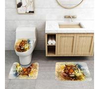 QRFASFZO Set Tappeti Bagno 3 Pezzi in Microfibra, Tappeti Assorbente Antiscivolo,dipinto di una testa di tigre luminosa e possente su sfondo ornamentale e collage di volti mist,Tappetini Doccia
