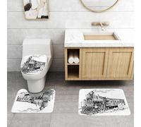 QRFASFZO Set Tappeti Bagno 3 Pezzi in Microfibra, Tappeti Assorbente Antiscivolo,Disegno a tratteggio bianco di un treno a vapore, illustrazione ispiratrice di una locomotiva a,Tappetini Doccia