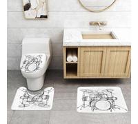 QRFASFZO Set Tappeti Bagno 3 Pezzi in Microfibra, Tappeti Assorbente Antiscivolo,Disegno di musica rock, scarabocchio, schizzo, stile, batterista, ispirazione,Tappetini Doccia