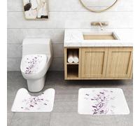 QRFASFZO Set Tappeti Bagno 3 Pezzi in Microfibra, Tappeti Assorbente Antiscivolo,Disegno di vite di fiori viola, uva a spirale, disposizione artistica di farfalle viola e soffi,Tappetini Doccia