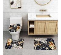 QRFASFZO Set Tappeti Bagno 3 Pezzi in Microfibra, Tappeti Assorbente Antiscivolo,Disegno in inchiostro di marmo misto nero grigio bianco oro giallo e marrone,Tappetini Doccia