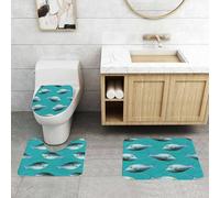 QRFASFZO Set Tappeti Bagno 3 Pezzi in Microfibra, Tappeti Assorbente Antiscivolo,Disegno ripetuto di pesci geometrici con ombre blu e gialle su sfondo turchese,Tappetini Doccia