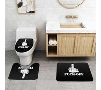 QRFASFZO Set Tappeti Bagno 3 Pezzi in Microfibra, Tappeti Assorbente Antiscivolo,Dita medie iconiche in bianco e nero con un messaggio fuck abbozzato che esprime disprezzo,Tappetini Doccia