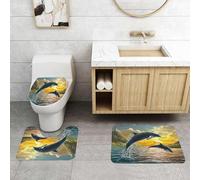 QRFASFZO Set Tappeti Bagno 3 Pezzi in Microfibra, Tappeti Assorbente Antiscivolo,Due delfini che saltano fuori dall'acqua durante uno splendido tramonto. Dipinto digitale.,Tappetini Doccia