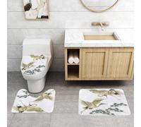 QRFASFZO Set Tappeti Bagno 3 Pezzi in Microfibra, Tappeti Assorbente Antiscivolo,Due eleganti uccelli che volano sopra i rami di pino incarnano la libertà e la bellezza,Tappetini Doccia