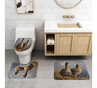 QRFASFZO Set Tappeti Bagno 3 Pezzi in Microfibra, Tappeti Assorbente Antiscivolo,Due oche nell'ambiente naturale mostrano piume uniche e si siedono su un bellissimo e suggestiv,Tappetini Doccia