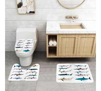 QRFASFZO Set Tappeti Bagno 3 Pezzi in Microfibra, Tappeti Assorbente Antiscivolo,Esistono molti tipi di squali, Diversi squali, Tipi di squali, Squali, Tipi di squali balena br,Tappetini Doccia