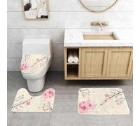 QRFASFZO Set Tappeti Bagno 3 Pezzi in Microfibra, Tappeti Assorbente Antiscivolo,Farfalla romantica di fiori di ciliegio, fiori di ciliegio, petali e farfalle, primavera - fior,Tappetini Doccia