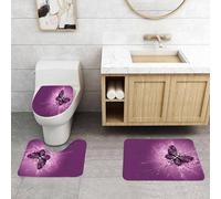 QRFASFZO Set Tappeti Bagno 3 Pezzi in Microfibra, Tappeti Assorbente Antiscivolo,Farfalla viola decorata con motivi lucidi e gocce d'acqua su sfondo viola,Tappetini Doccia