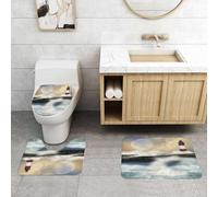 QRFASFZO Set Tappeti Bagno 3 Pezzi in Microfibra, Tappeti Assorbente Antiscivolo,Faro, mare in tempesta dipinto ad olio che schizza la luna e il,Tappetini Doccia