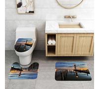 QRFASFZO Set Tappeti Bagno 3 Pezzi in Microfibra, Tappeti Assorbente Antiscivolo,Faro tranquillo al tramonto, il faro scintillante, riflesso nelle acque calme con i toni del tr,Tappetini Doccia