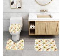QRFASFZO Set Tappeti Bagno 3 Pezzi in Microfibra, Tappeti Assorbente Antiscivolo,Fiore acquerello, girasoli estivi color pastello con foglie,Tappetini Doccia
