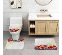 QRFASFZO Set Tappeti Bagno 3 Pezzi in Microfibra, Tappeti Assorbente Antiscivolo,Fiore acquerello, papaveri nel prato primaverile con pittura,Tappetini Doccia