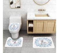 QRFASFZO Set Tappeti Bagno 3 Pezzi in Microfibra, Tappeti Assorbente Antiscivolo,Fiore ad acquerello, ritratto di un coniglietto in ghirlanda,Tappetini Doccia