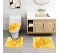 QRFASFZO Set Tappeti Bagno 3 Pezzi in Microfibra, Tappeti Assorbente Antiscivolo,Fiore giallo, tenero rosa tenue, vista ravvicinata, romantico, sognante, primavera, delicati pe,Tappetini Doccia