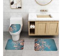 QRFASFZO Set Tappeti Bagno 3 Pezzi in Microfibra, Tappeti Assorbente Antiscivolo,Fiori di ciliegio rosa nel cielo azzurro, fiori di ciliegio in piena fioritura, cielo limpido,Tappetini Doccia