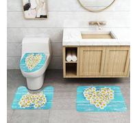 QRFASFZO Set Tappeti Bagno 3 Pezzi in Microfibra, Tappeti Assorbente Antiscivolo,Fiori di margherita gialli e blu a forma di cuore, amore romantico di San Valentino,Tappetini Doccia